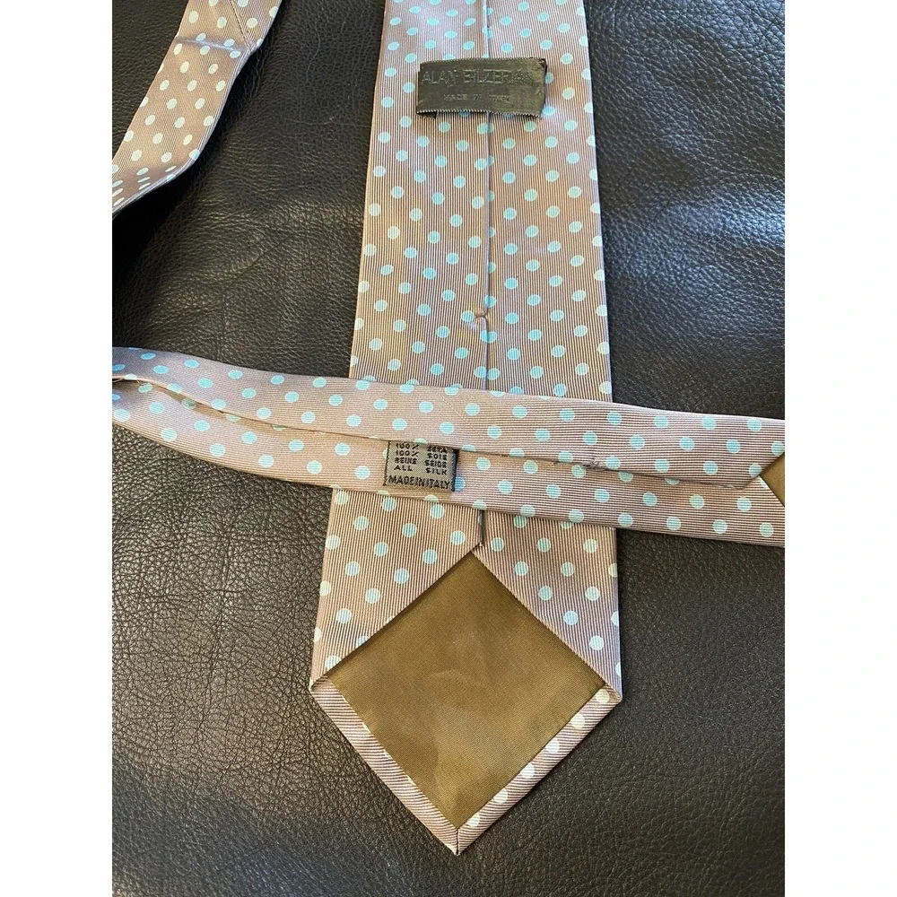 ALAN BILZERIAN Mint Polka dot Over Earth Brown Silk tie Italy Made Spring/Summer
